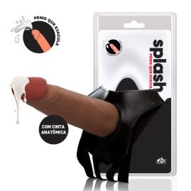  Splash - P�nis Que Ejacula 14,5x4cm Marrom Com Cinta Strap On