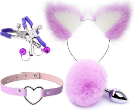  Kit Rabo Coelho Tiara Orelhas Grampos e Plug Pompom